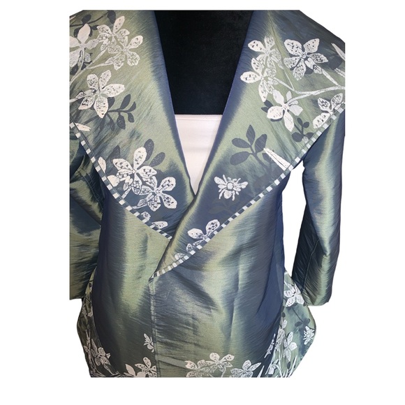 K Riley Custom Metallic Green-Grey/White Wearable Art Jacket Fits Sz S/M - Picture 4 of 11